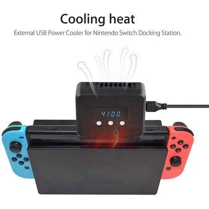 External Cooling Fan for Nintendo Switch Set Temperature Display Cooler for NS Original Docking Station, USB Powered, Integrated Cable